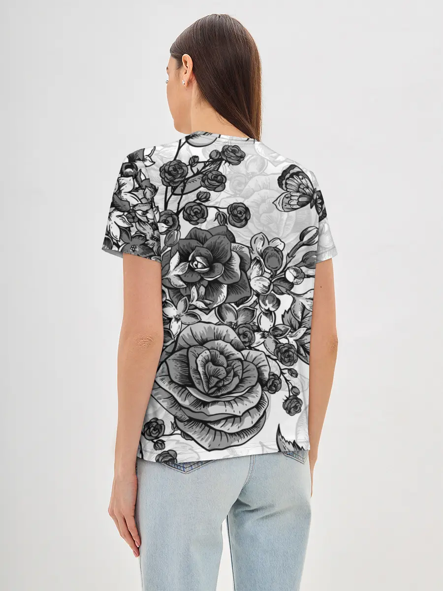 Женская базовая футболка / РОЗЫ | ROSES | БАБОЧКИ