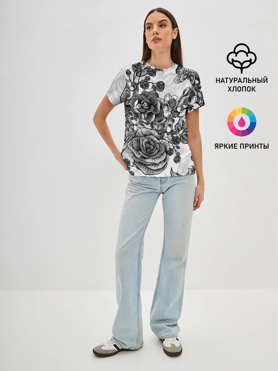 Женская базовая футболка / РОЗЫ | ROSES | БАБОЧКИ