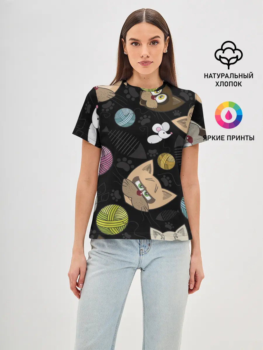 Женская базовая футболка / Злой кот.