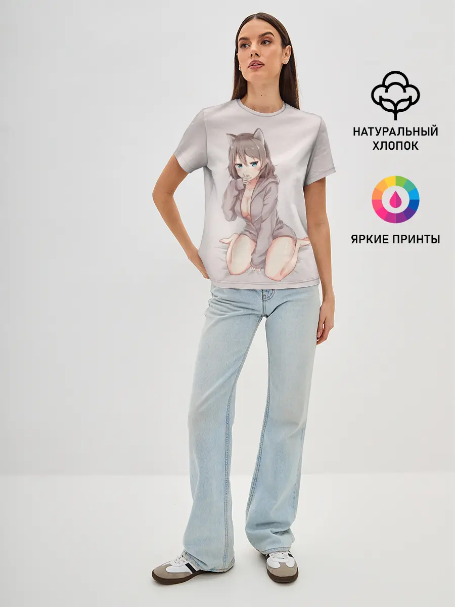 Женская базовая футболка / Аниме котёнок