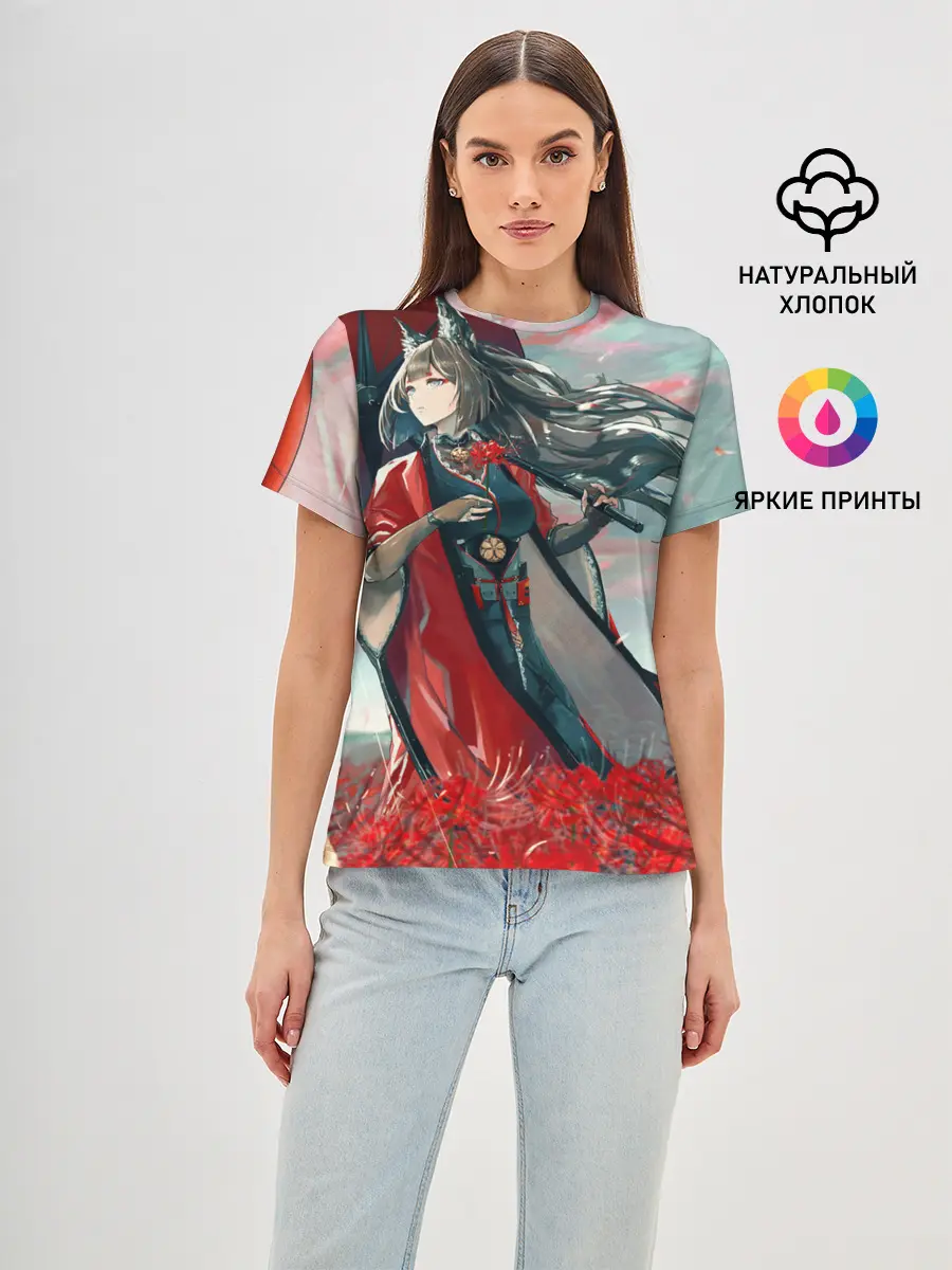 Женская базовая футболка / Azur Lane red flowers