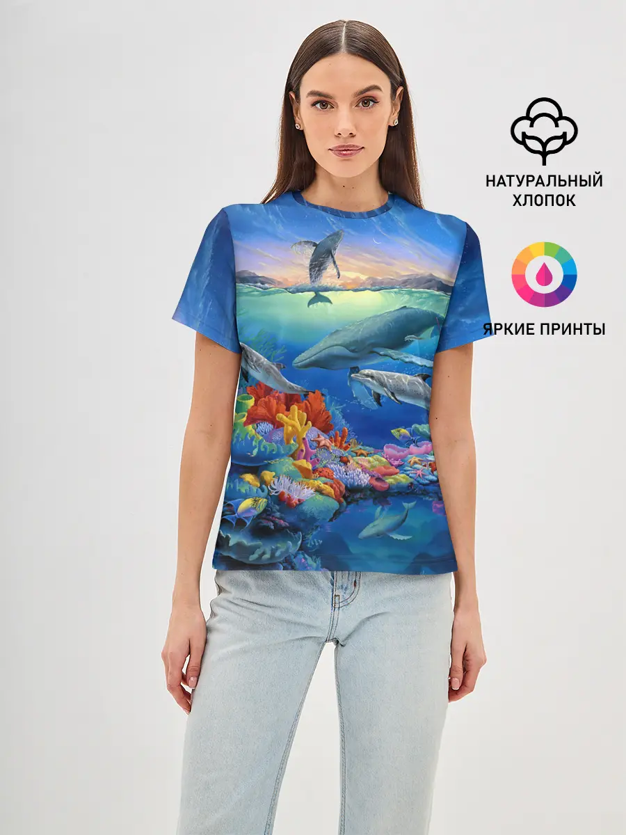 Женская базовая футболка / Киты и дельфины