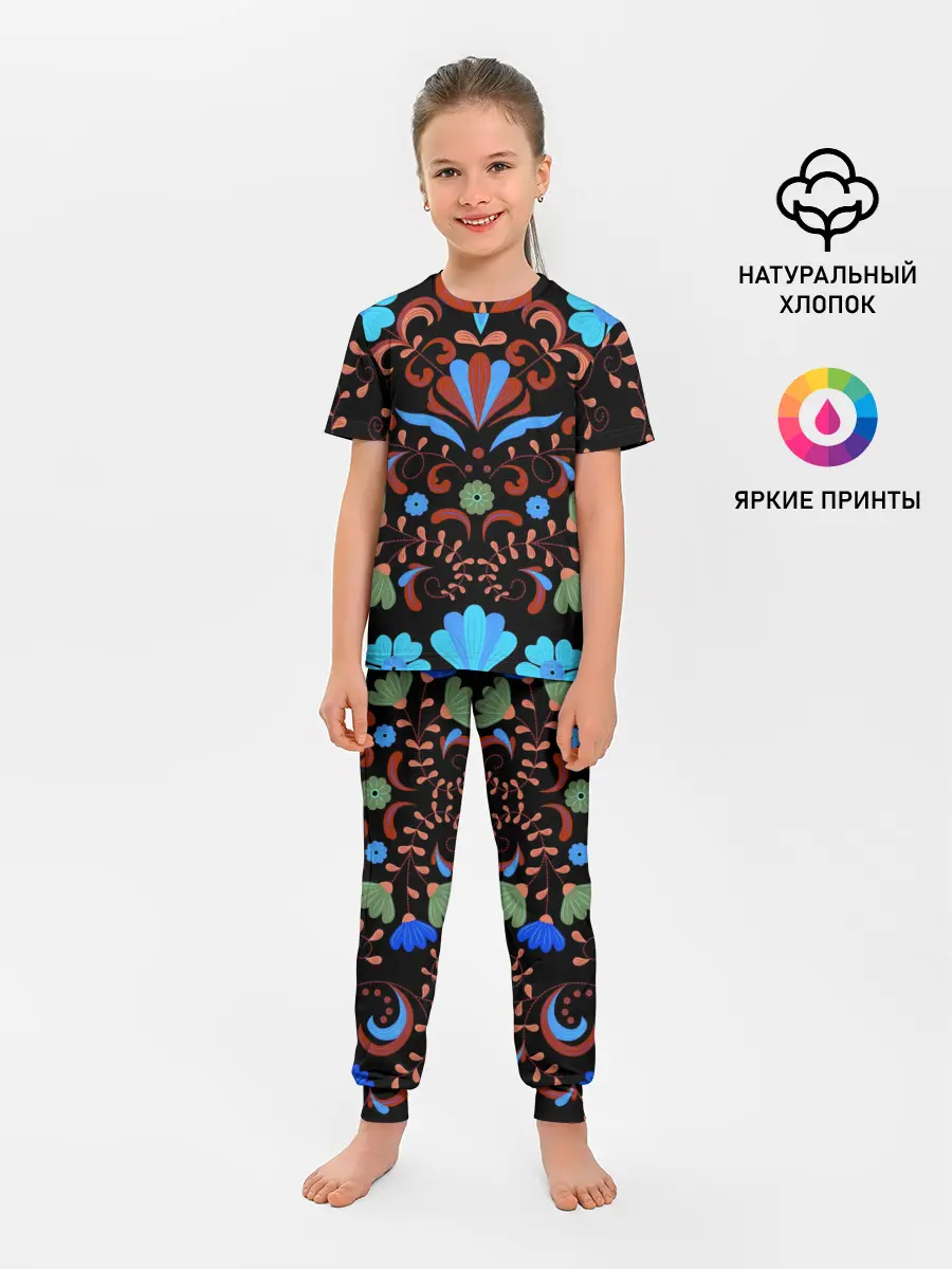 Детская пижама с брюками / РОСПИСЬ ЦВЕТАМИ