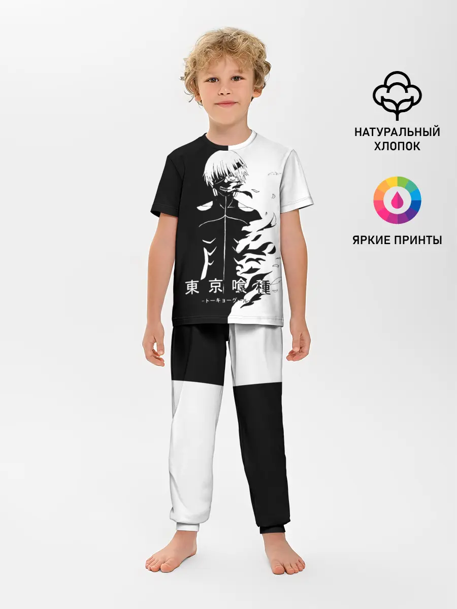 Детская пижама с брюками / Токийский гуль черно белый Кен