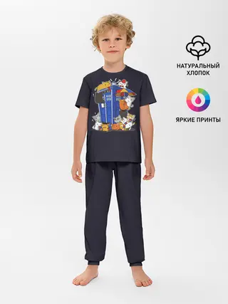 Детская пижама с брюками / Кошечки у Телефона