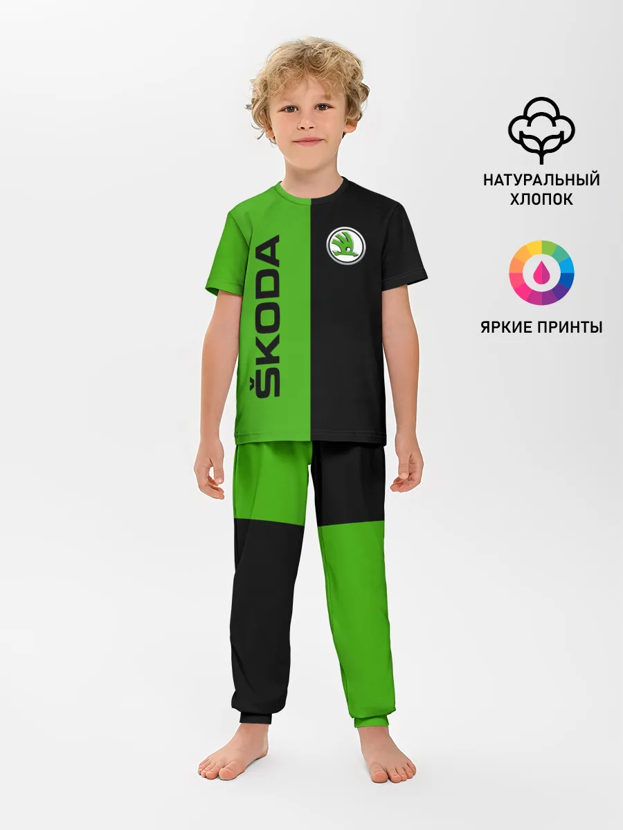 Детская пижама с брюками / SKODA черно-зеленый
