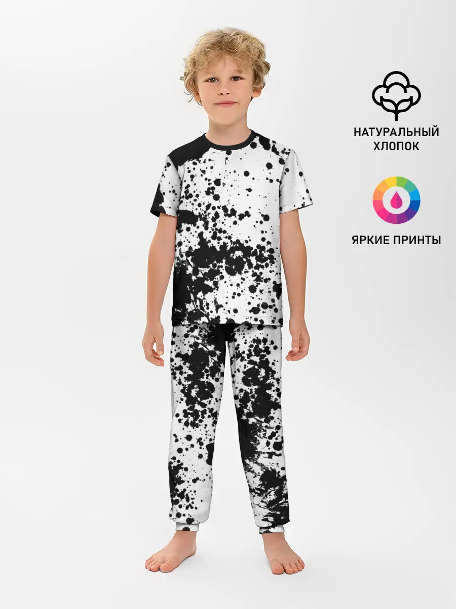 Детская пижама с брюками / Черно-белые капли