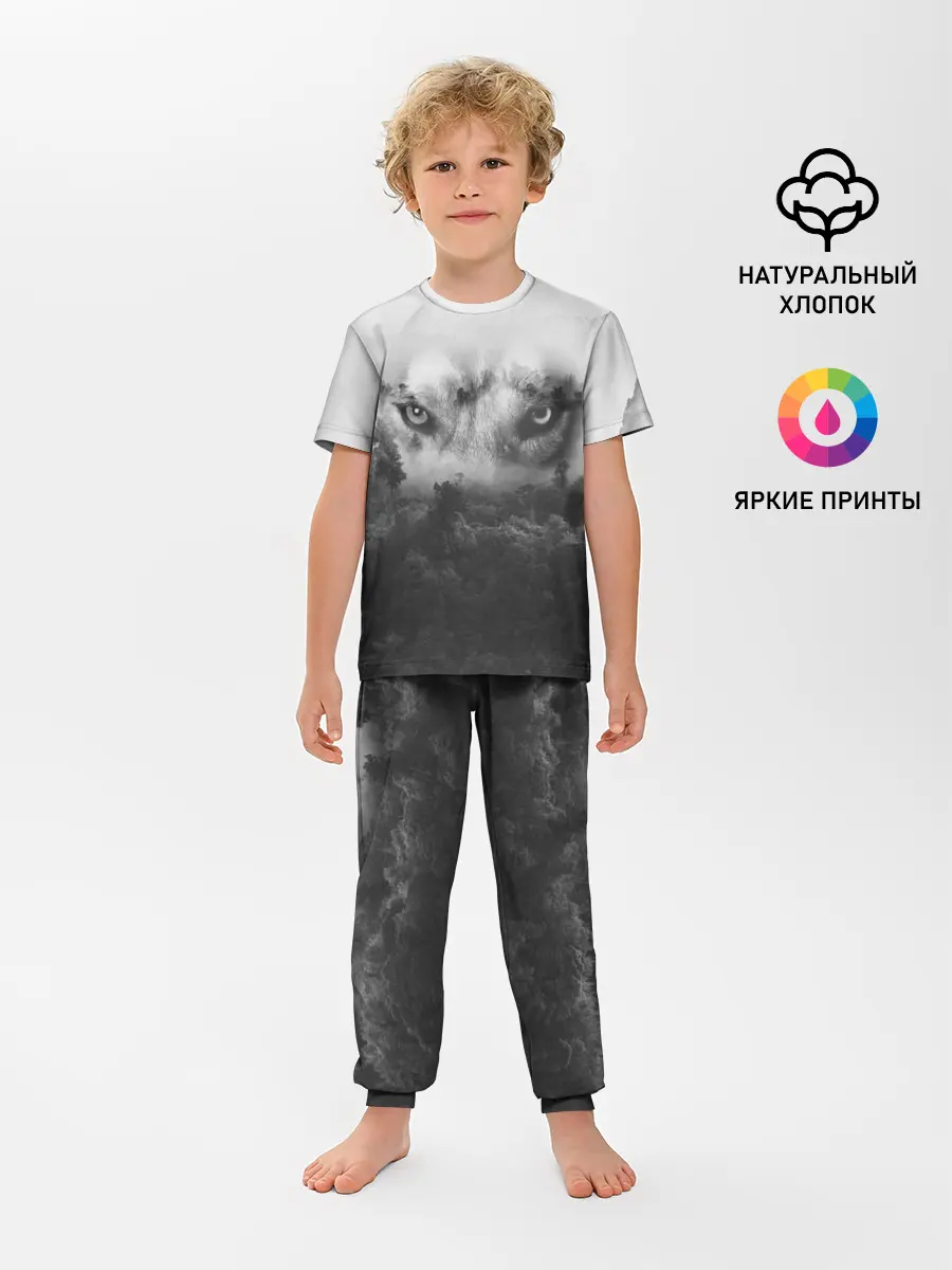 Детская пижама с брюками / Волк в лесу