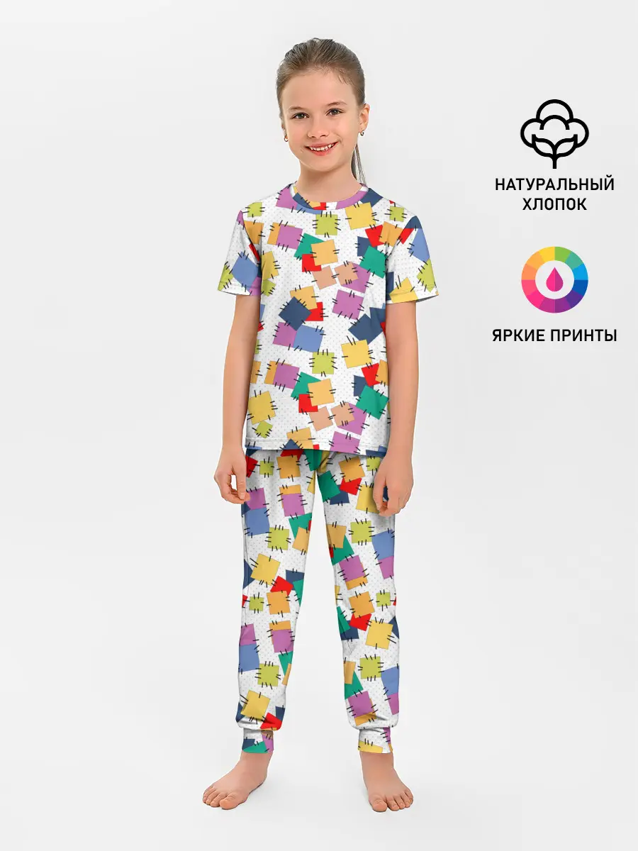 Детская пижама с брюками / Ретро узор-заплатки.