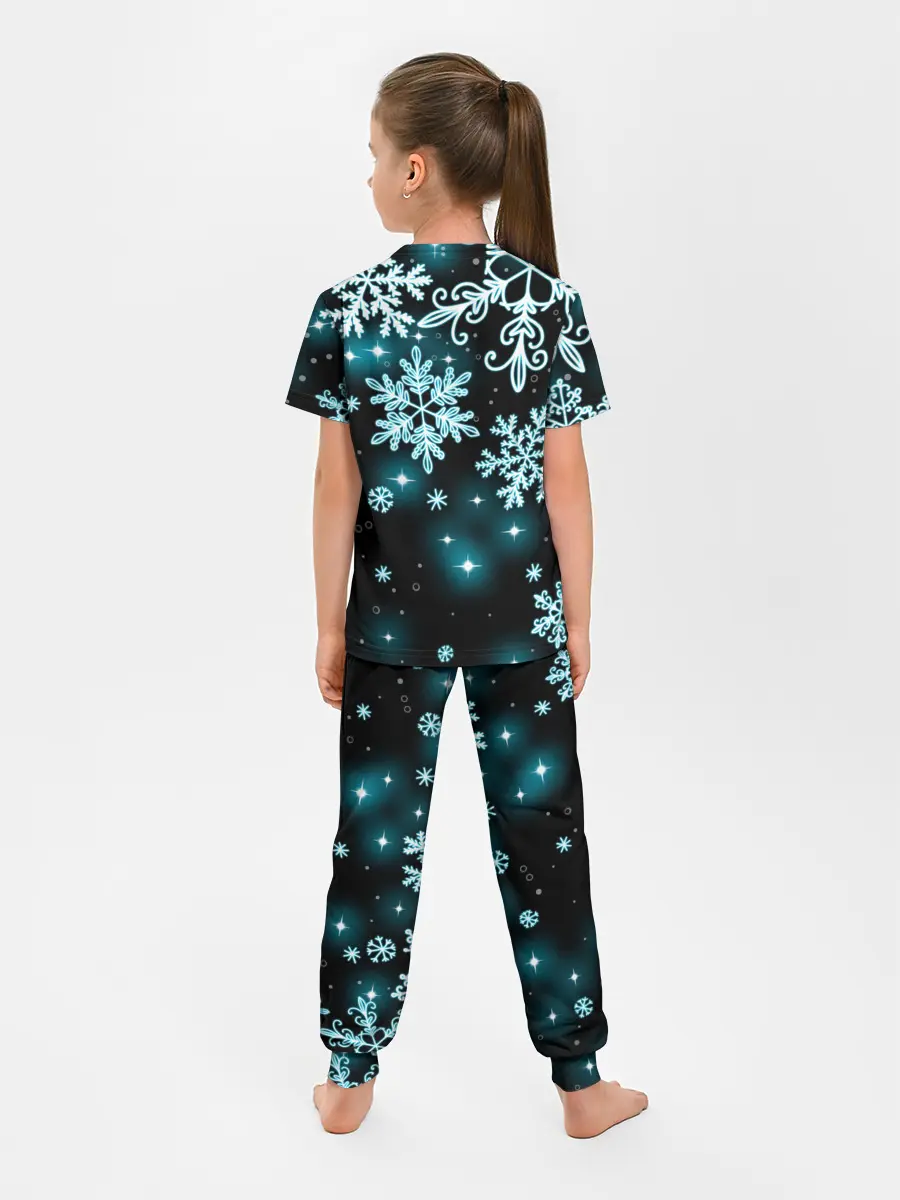 Детская пижама с брюками / Космические снежинки