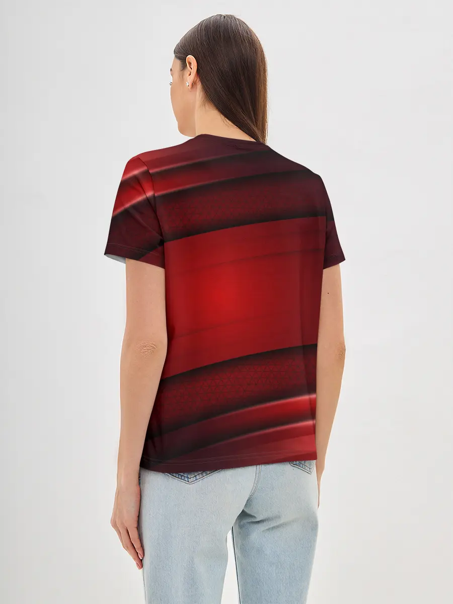 Женская базовая футболка / 3D red Абстрактные линии