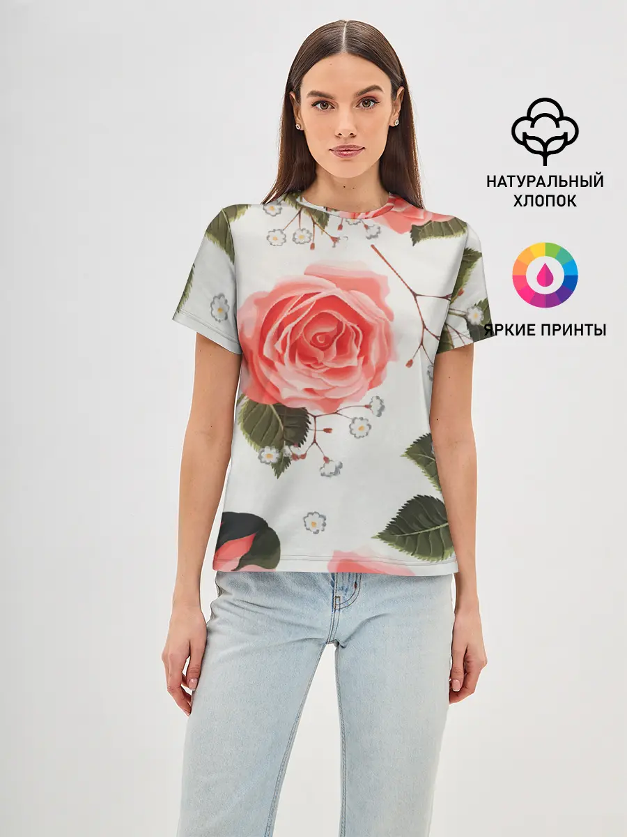 Женская базовая футболка / Нежные розы