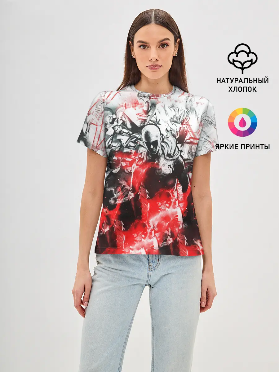 Женская базовая футболка / One-Punch Man Collage