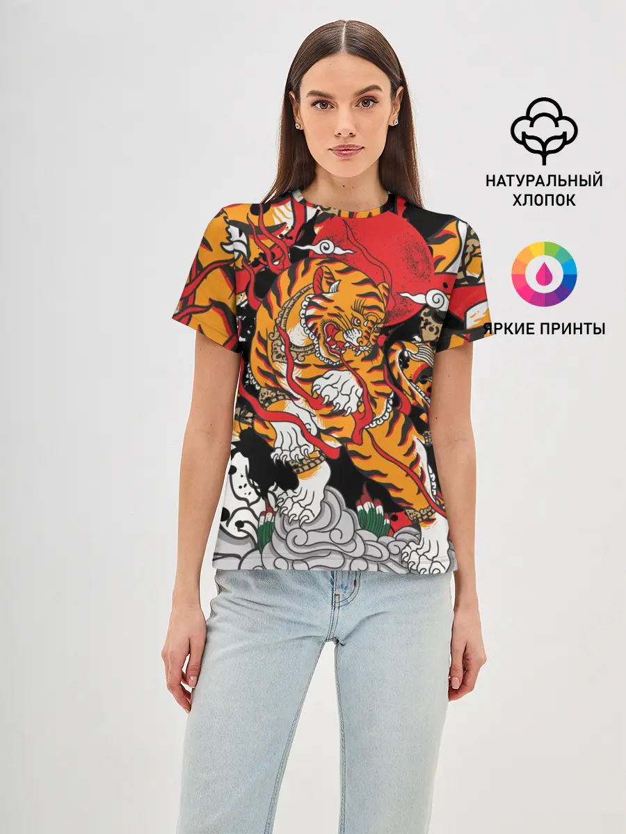 Женская базовая футболка / Самурайский тигр