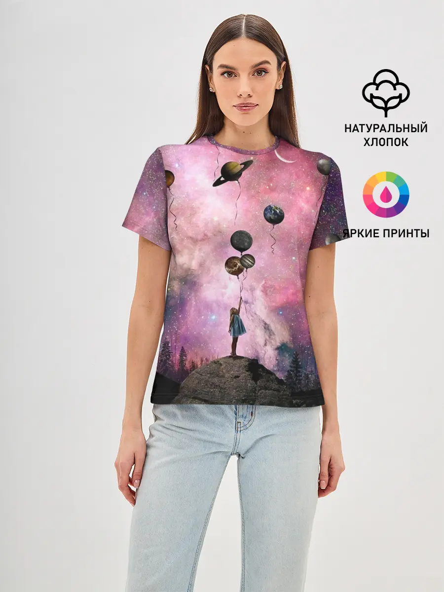 Женская базовая футболка / Девочка и космос