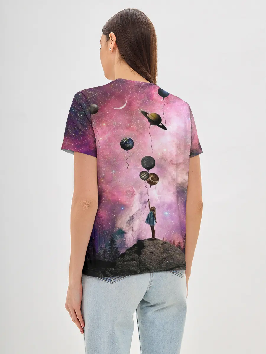 Женская базовая футболка / Девочка и космос