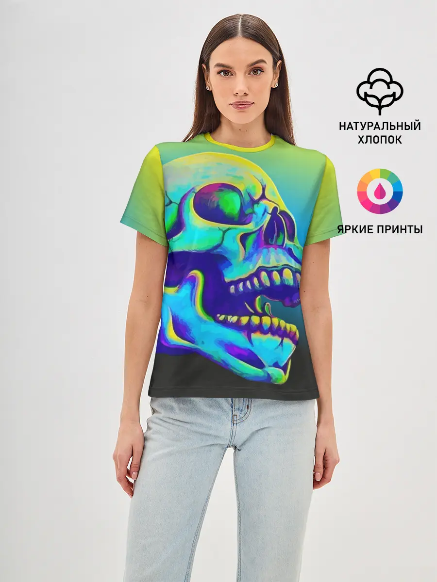 Женская базовая футболка / Neon skull