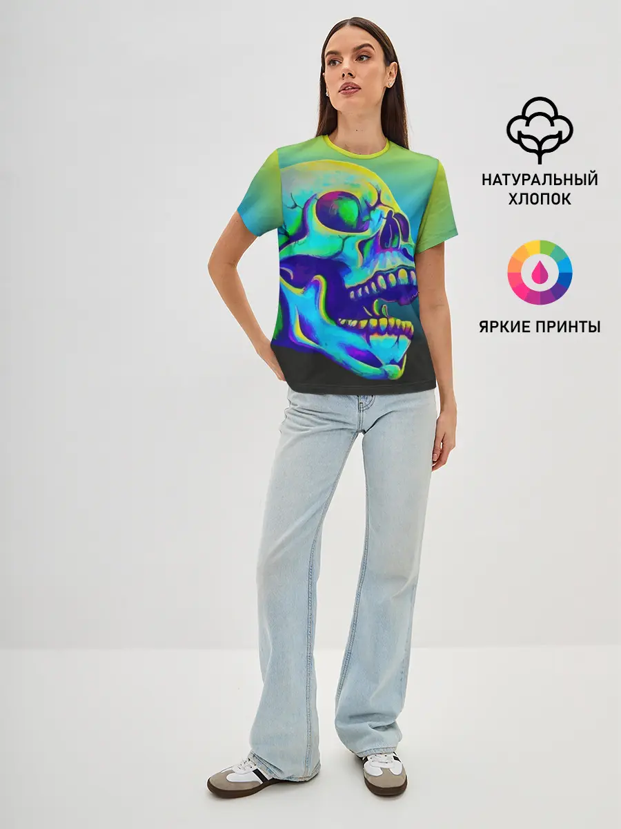 Женская базовая футболка / Neon skull