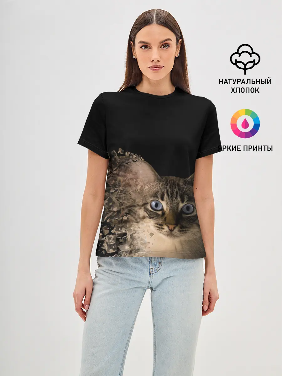 Женская базовая футболка / Disintegrating Cat