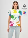 Женская базовая футболка / Цветные ладошки - Детский узор