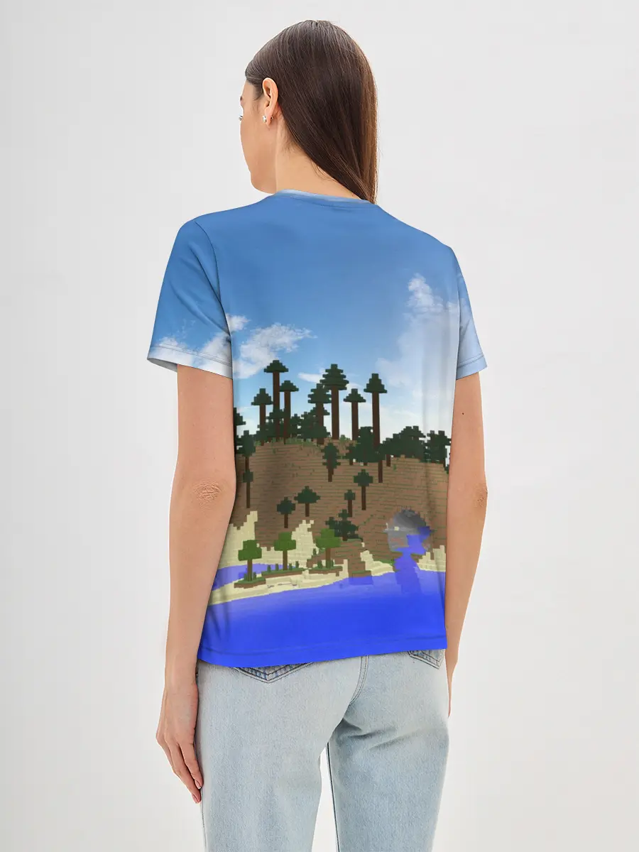 Женская базовая футболка / Стив на Эндер Драконе