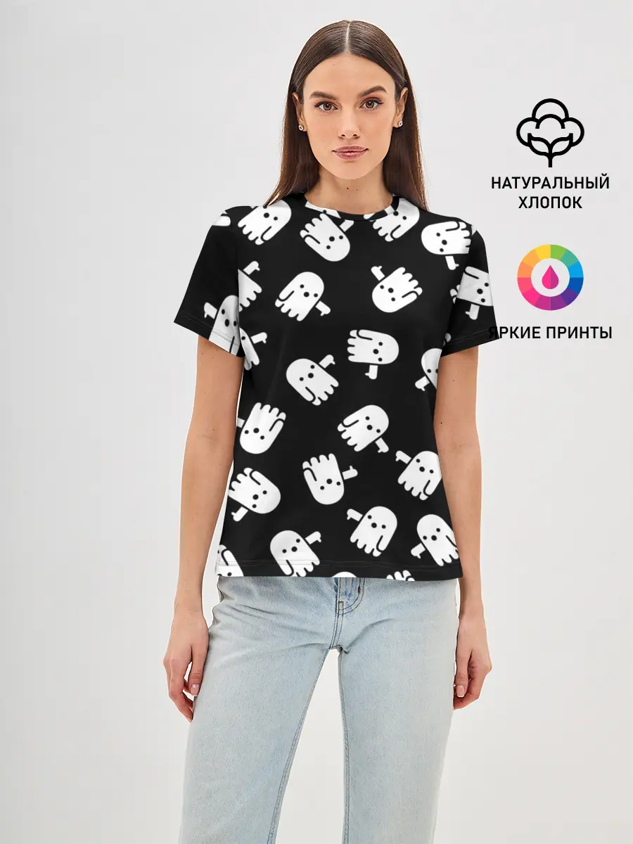 Женская базовая футболка / ПРИВИДЕНИЯ УЗОР / HALLOWEEN