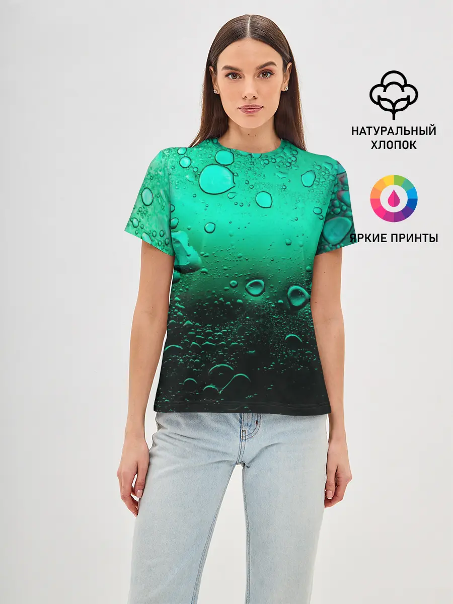 Женская базовая футболка / Зеленые капли клетки