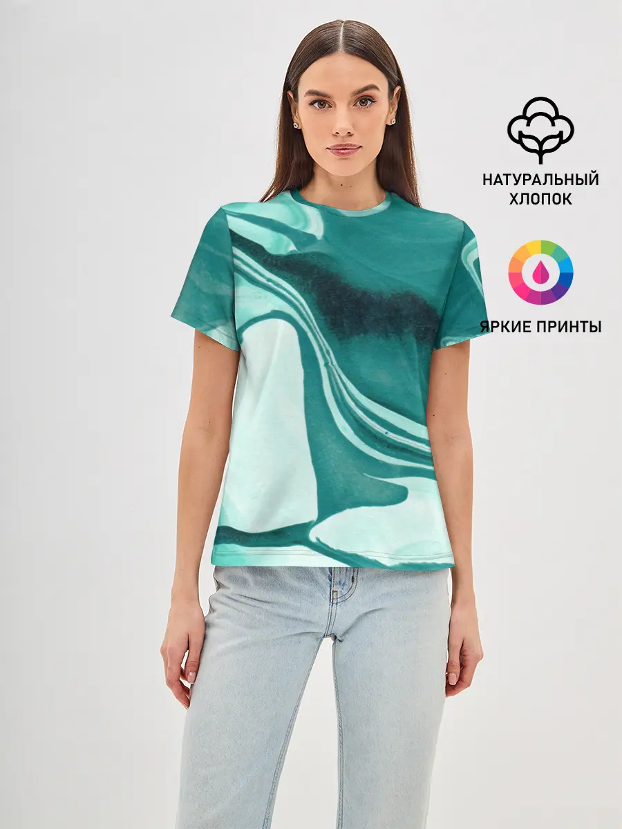 Женская базовая футболка / красочный зелёный развод
