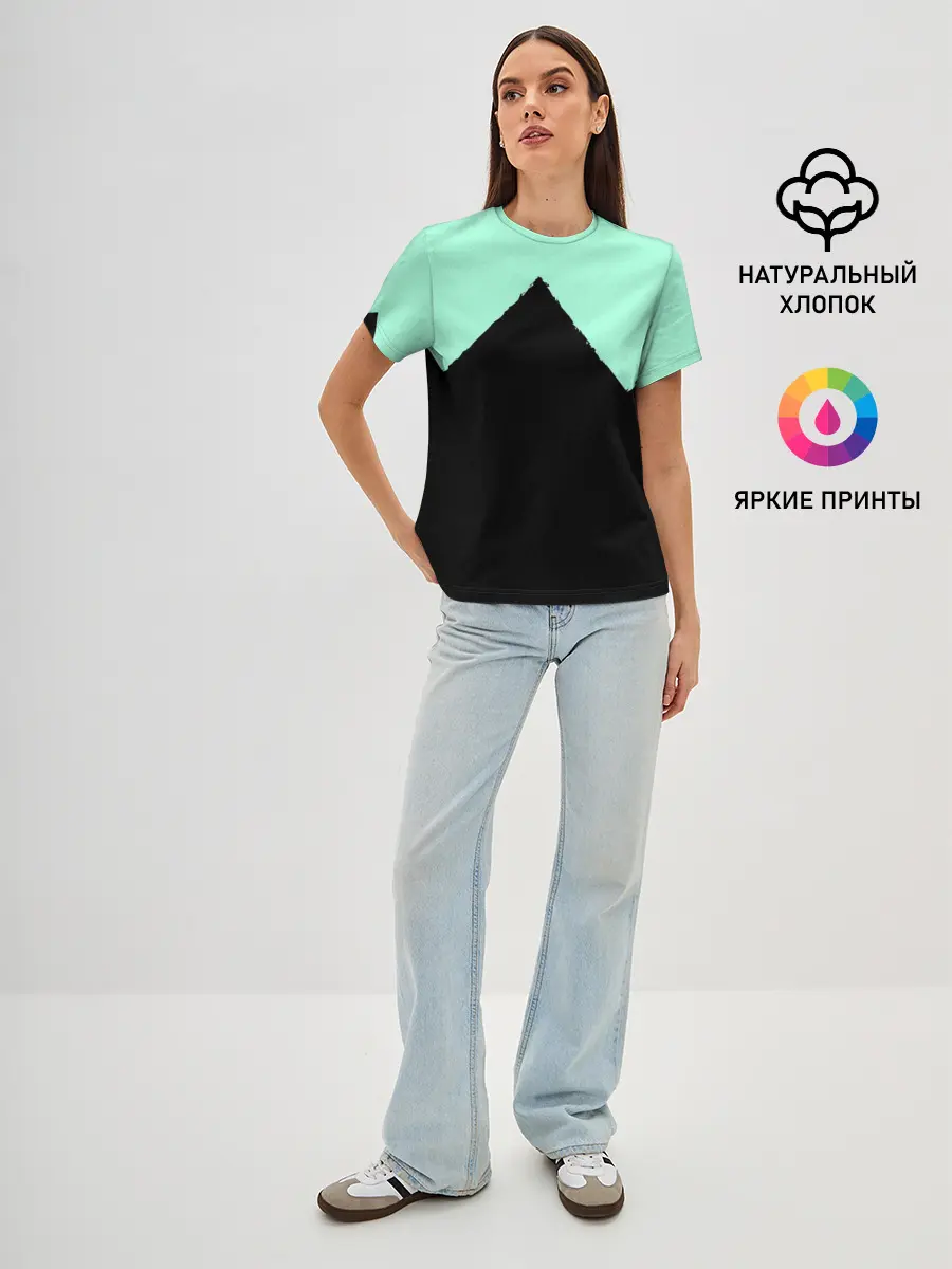 Женская базовая футболка / неровные зубья черный мятный