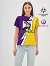 Женская базовая футболка / Чёрный Аста фиолетовый/желтый