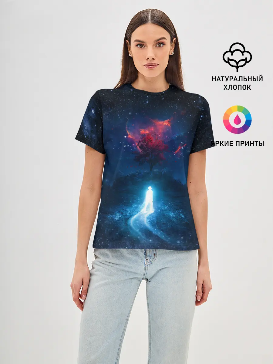 Женская базовая футболка / Душа идущая в космос | Soul space
