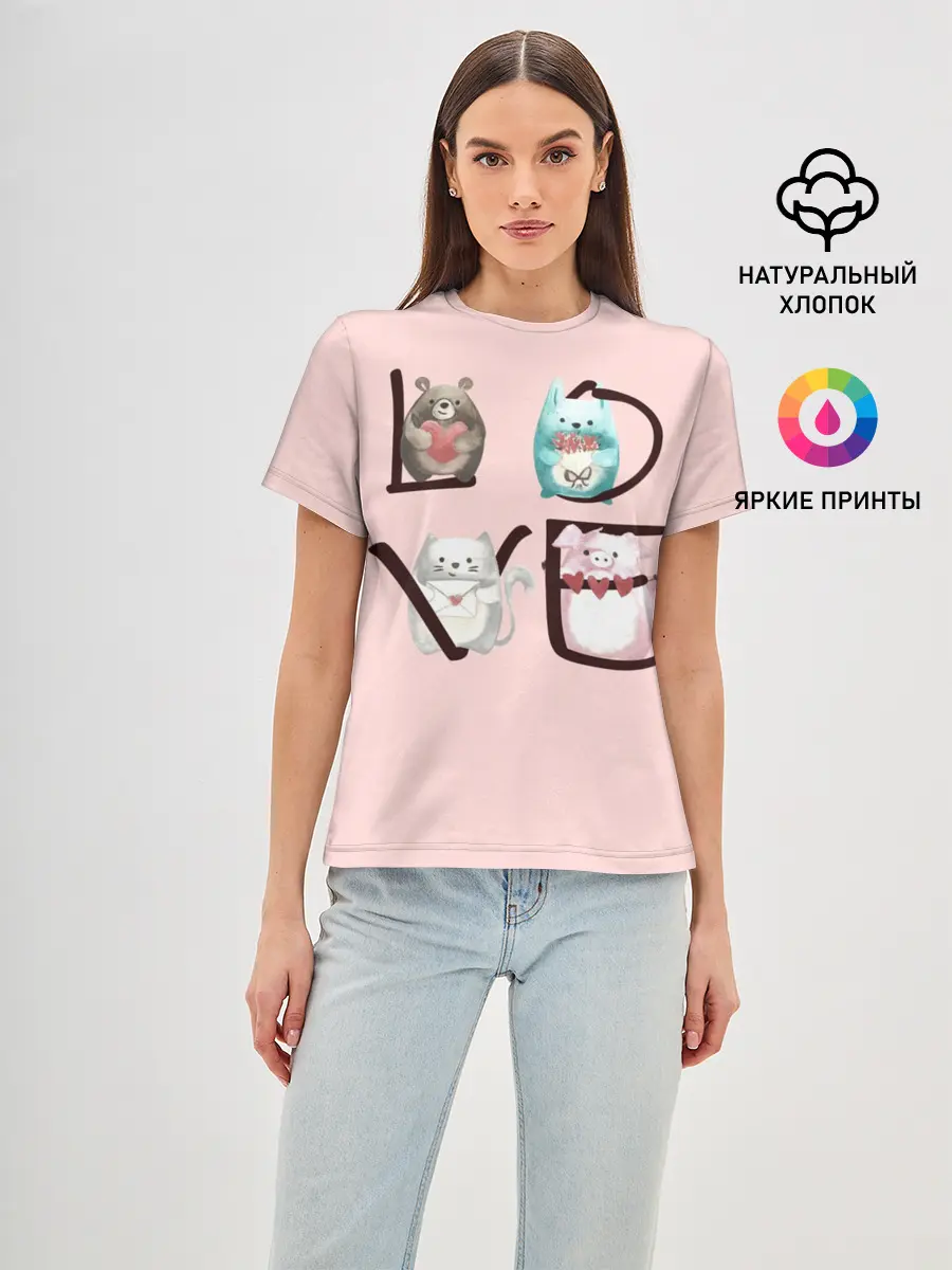 Женская базовая футболка / LOVE зверушки