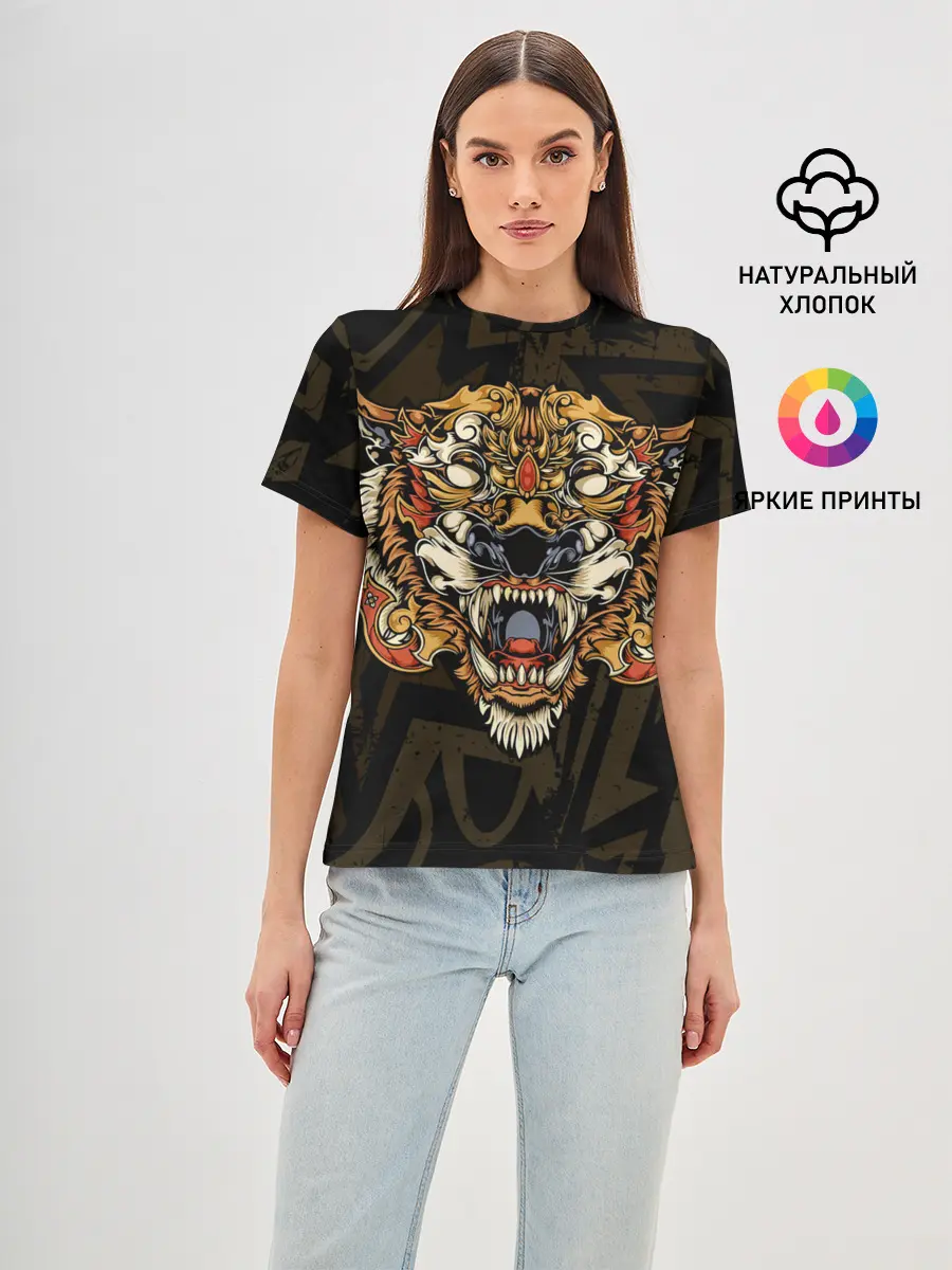Женская базовая футболка / Тигровый стимпанк
