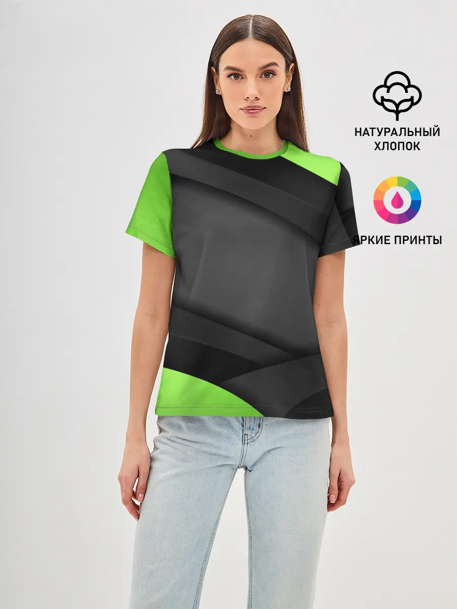 Женская базовая футболка / Green / Black