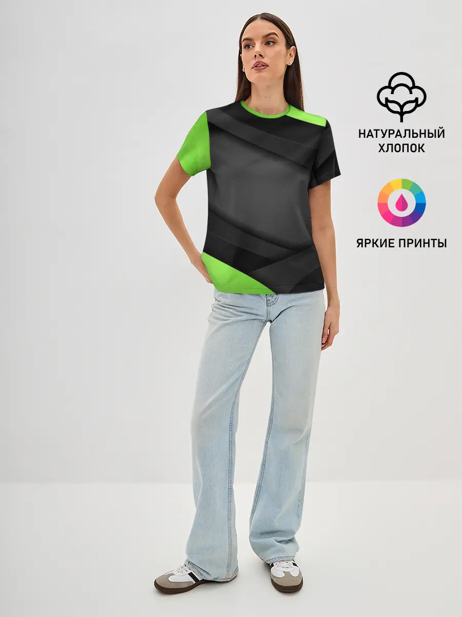Женская базовая футболка / Green / Black