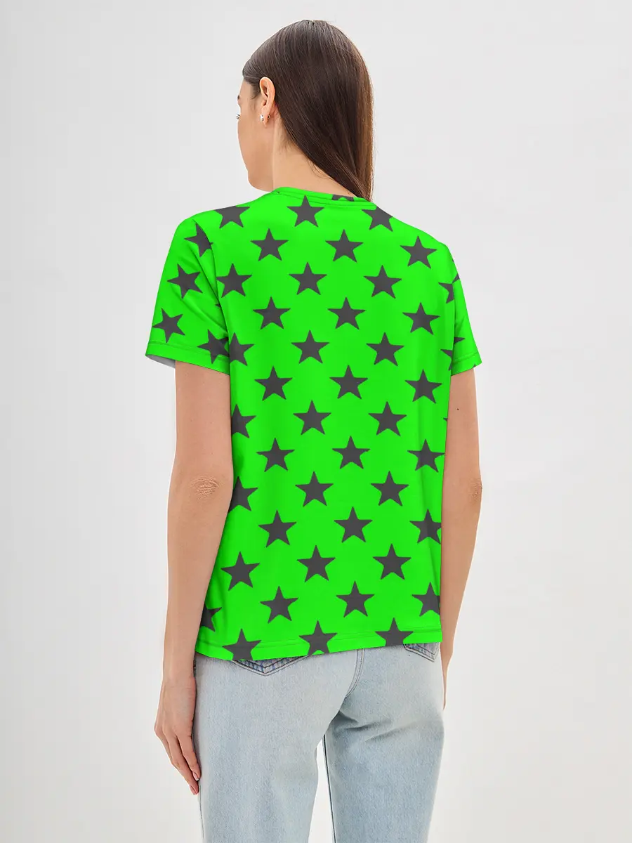 Женская базовая футболка / звездный фон зеленый