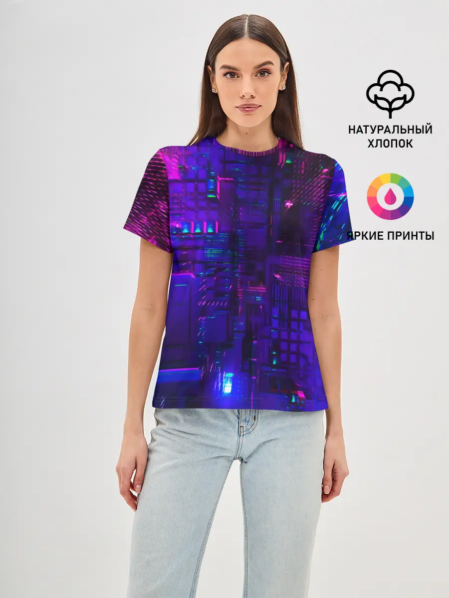 Женская базовая футболка / NEON CUBES