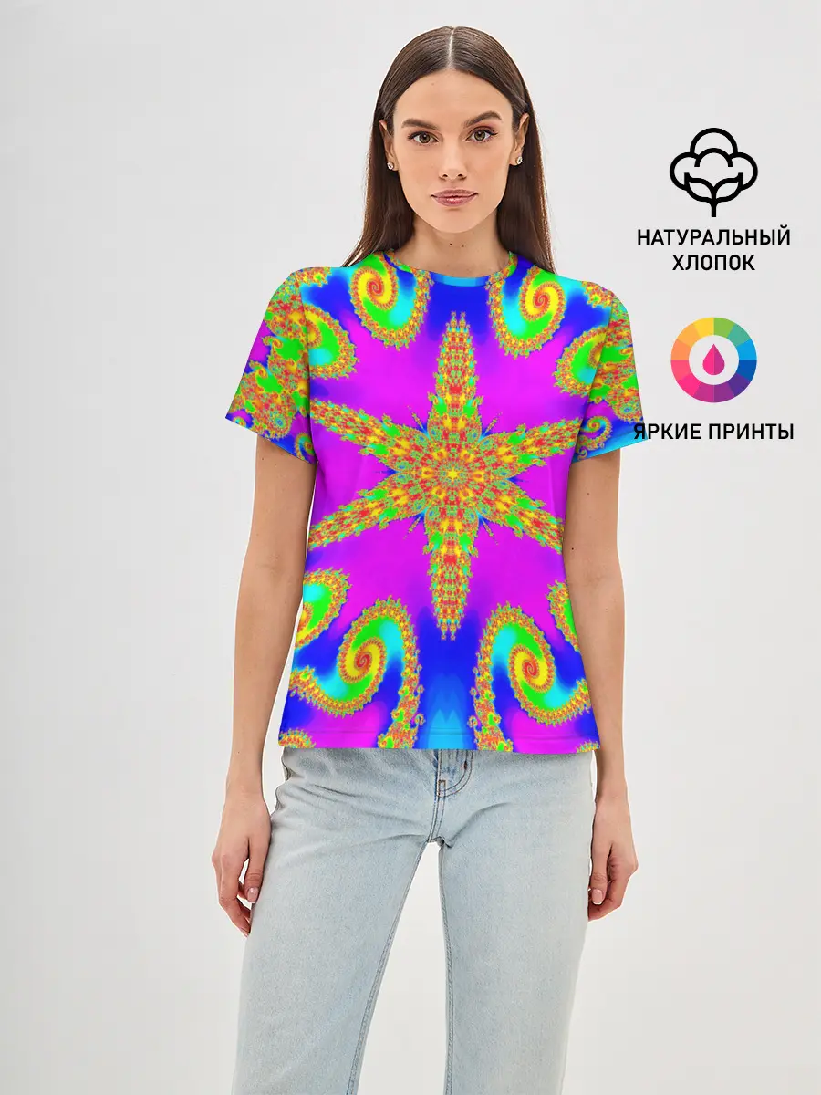 Женская базовая футболка / Неоновый фрактал
