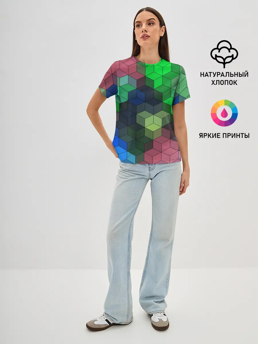 Женская базовая футболка / Разноцветный геометрический уз