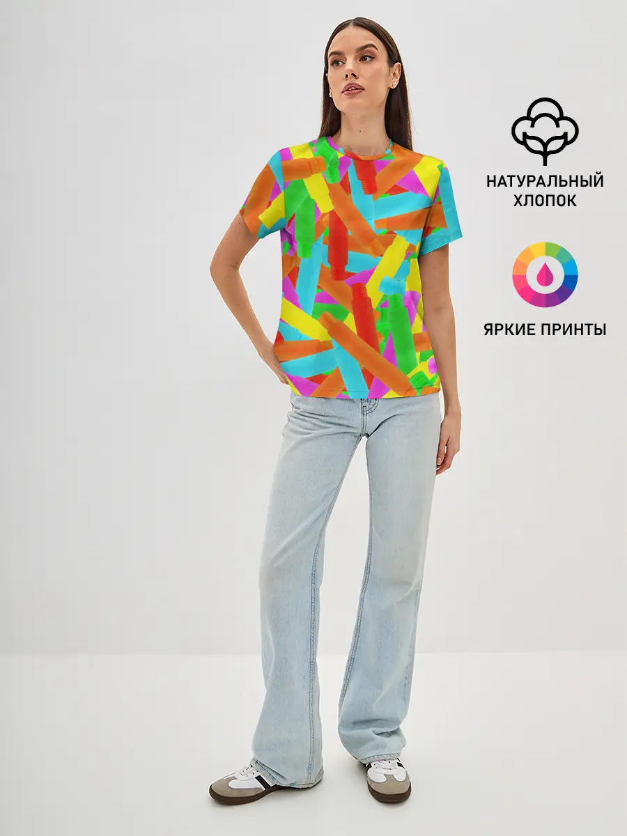 Женская базовая футболка / Фон Цветные трубки Pop Tubes, Поп тубус