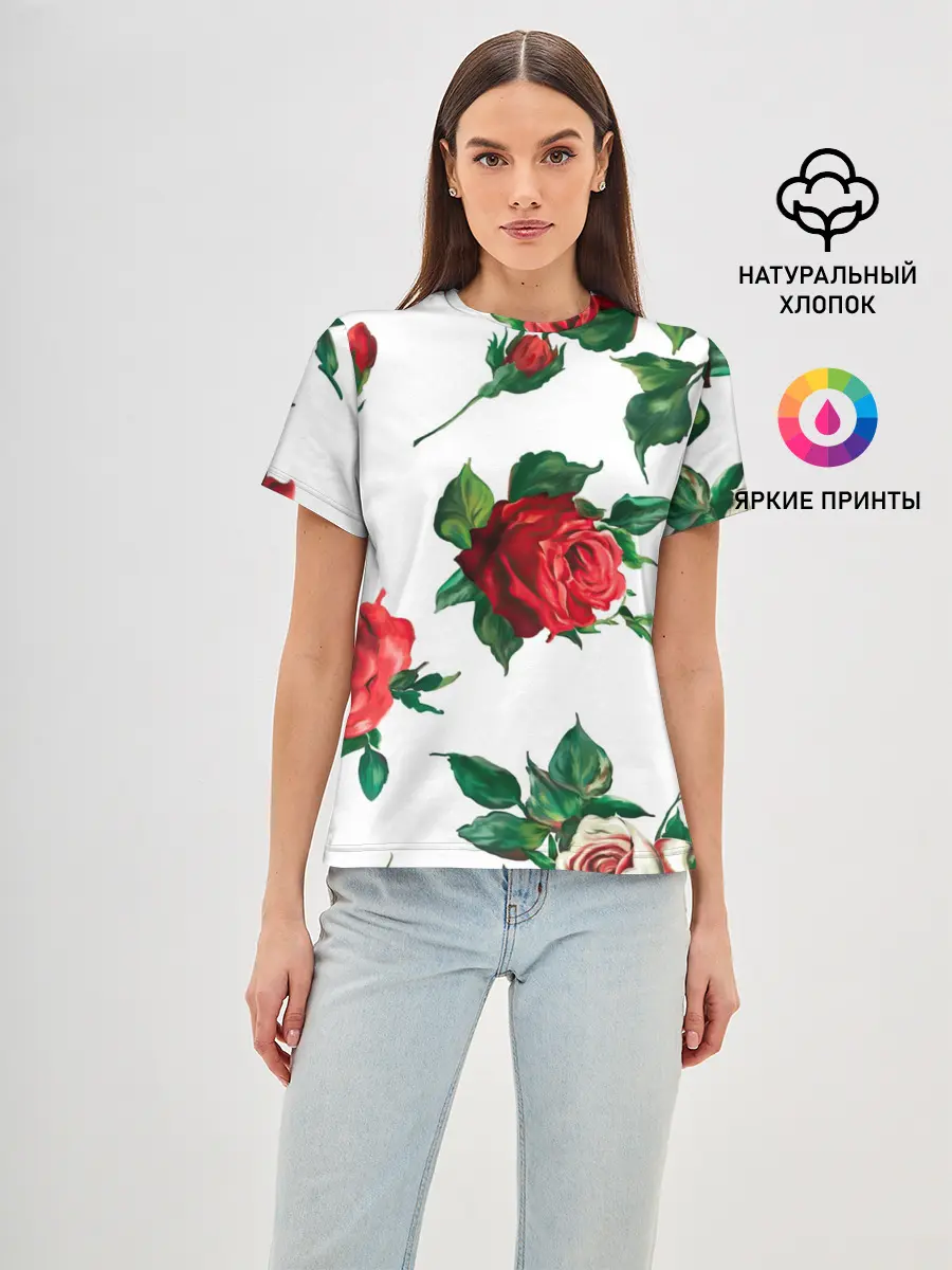 Женская базовая футболка / Розы