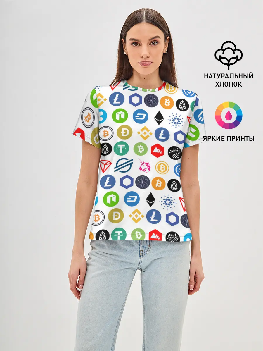 Женская базовая футболка / BITCOIN PATTERN | БИТКОИН