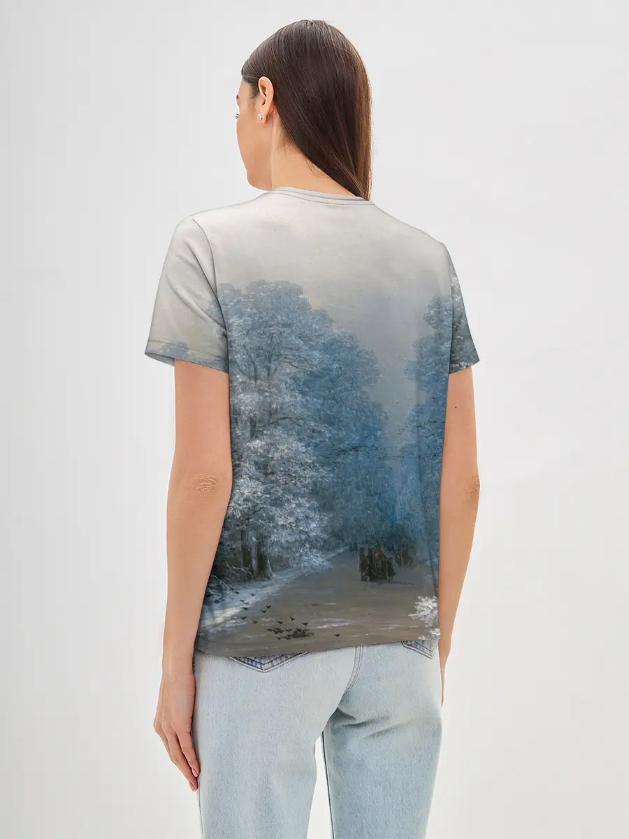Женская базовая футболка / Зимний пейзаж картина маслом