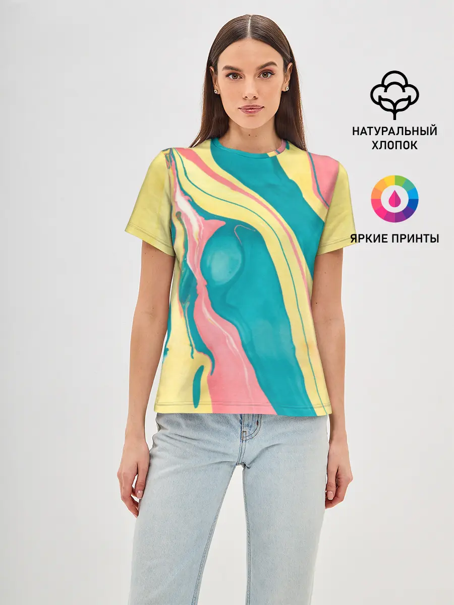 Женская базовая футболка / осенний красочный развод