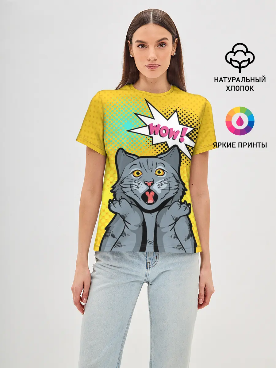Женская базовая футболка / Pop Art Cat | Wow