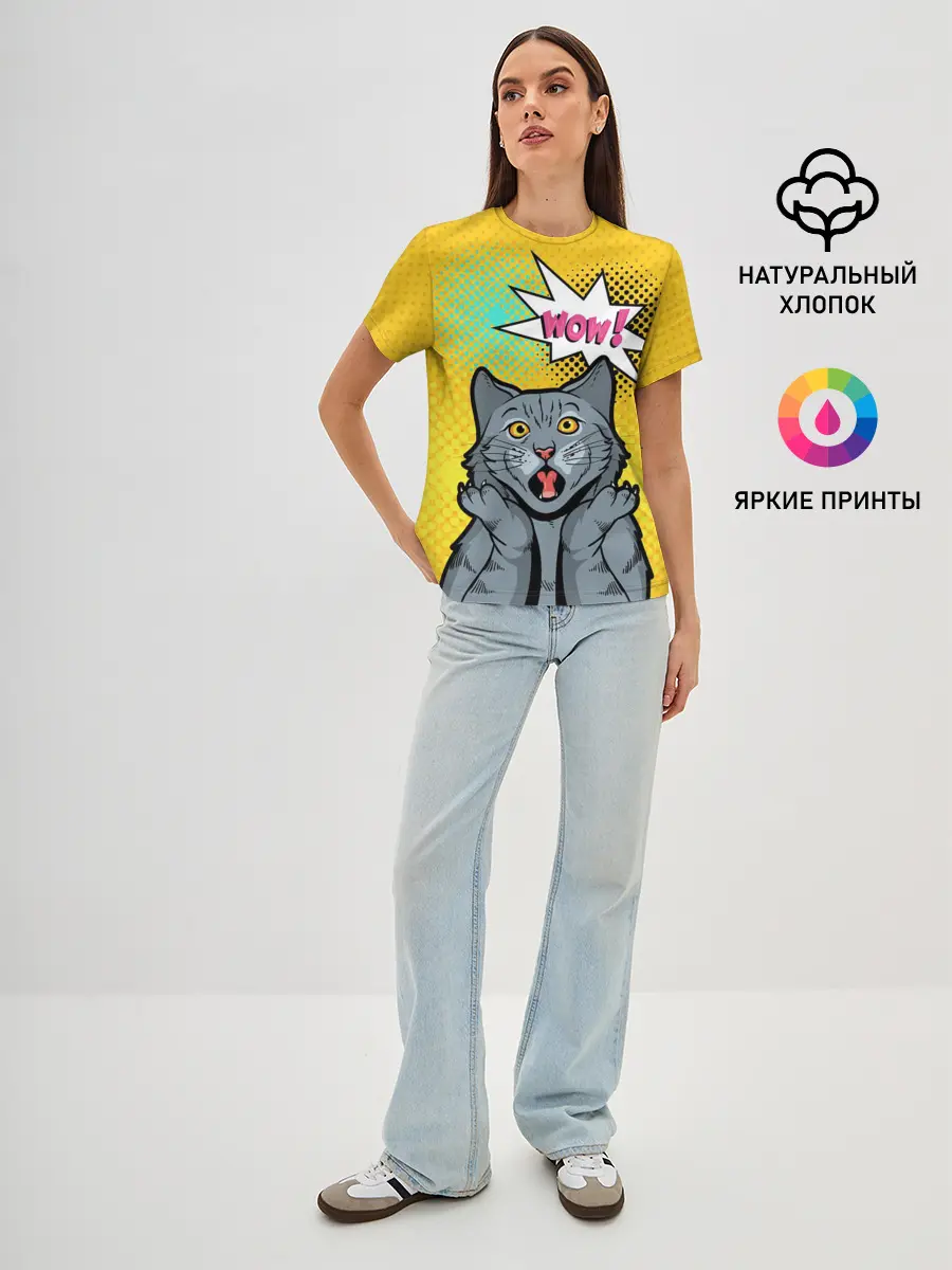 Женская базовая футболка / Pop Art Cat | Wow