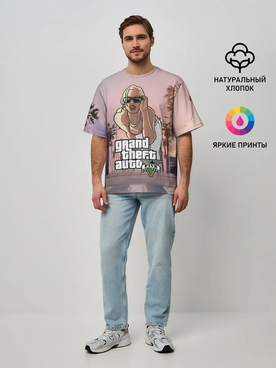 Мужская футболка оверсайз / Grand Theft Auto V девушка
