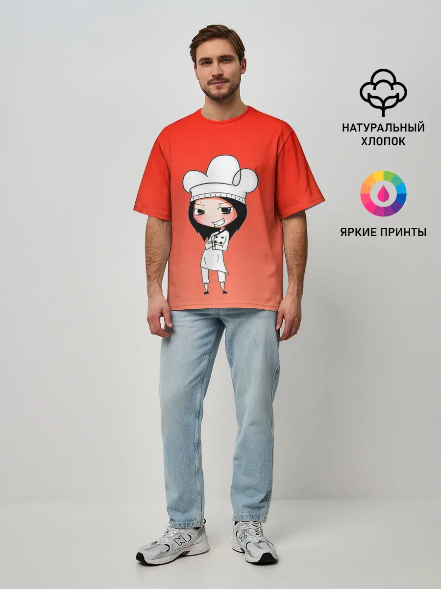 Мужская футболка оверсайз / Повар девушка манга