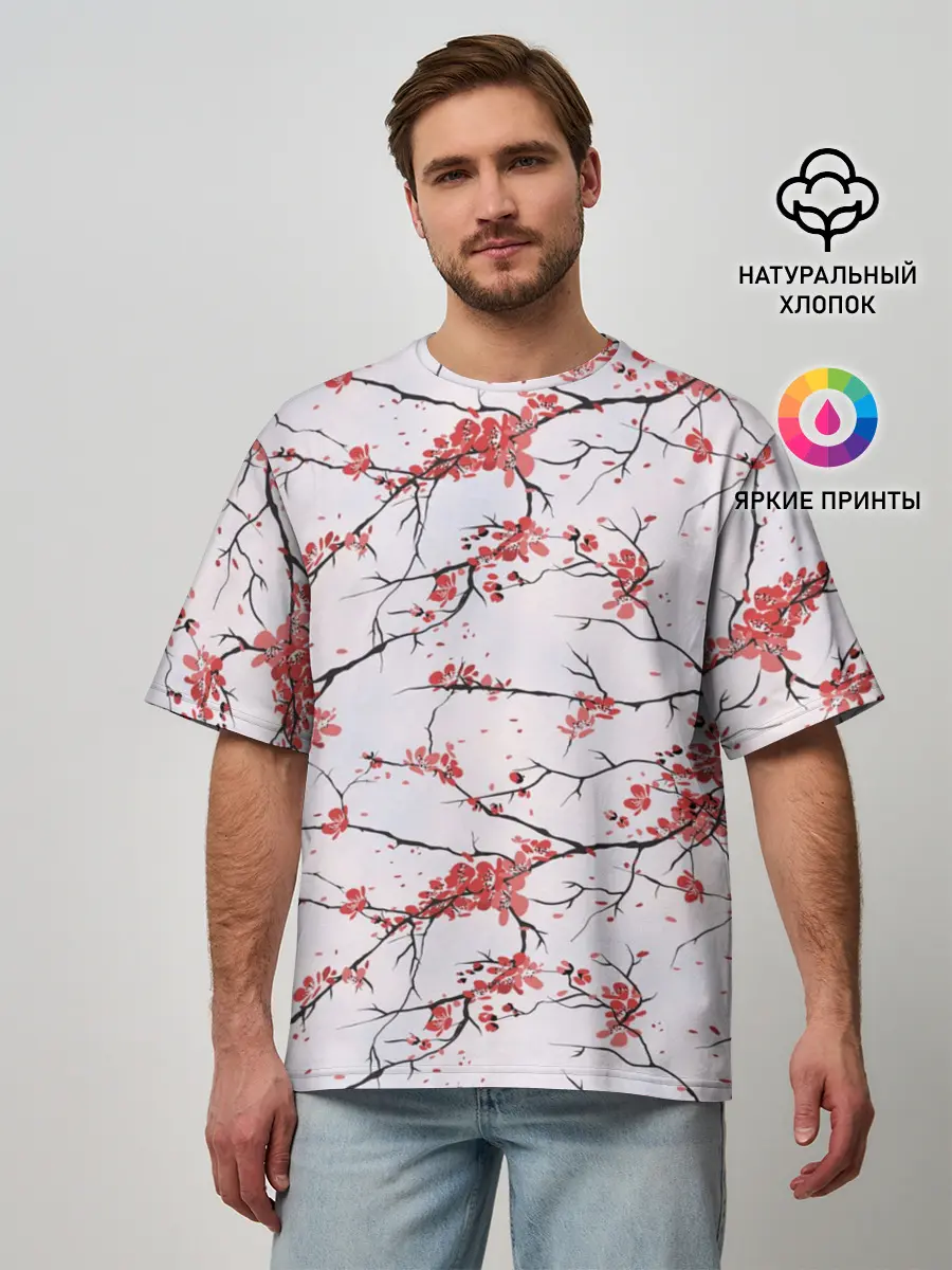 Мужская футболка оверсайз / Сакура