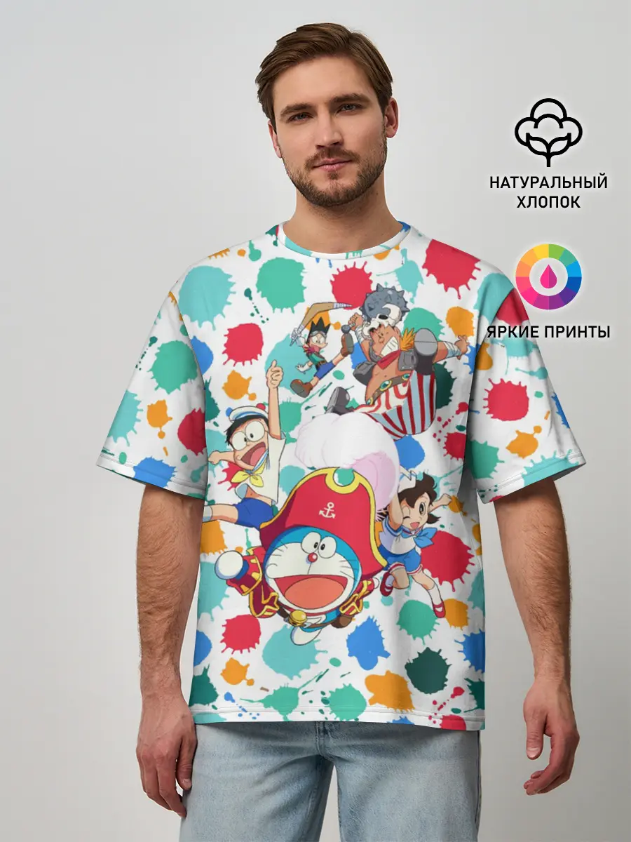 Мужская футболка оверсайз / Дораэмон и компания